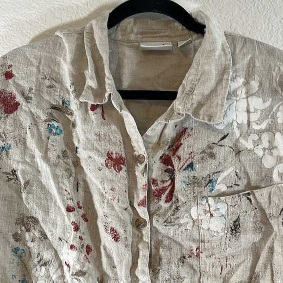 CHICO’S DESIGN Linen taupe tan 1 French country blouse tunic Size 3 (XL/16) - Picture 2 of 7